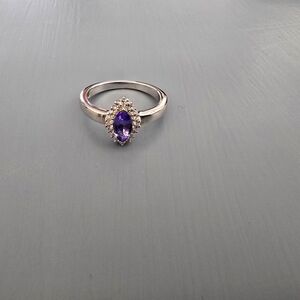 .925 Sterling Silver Lab Grown Blue Stone Ring. Womens Size 6.5